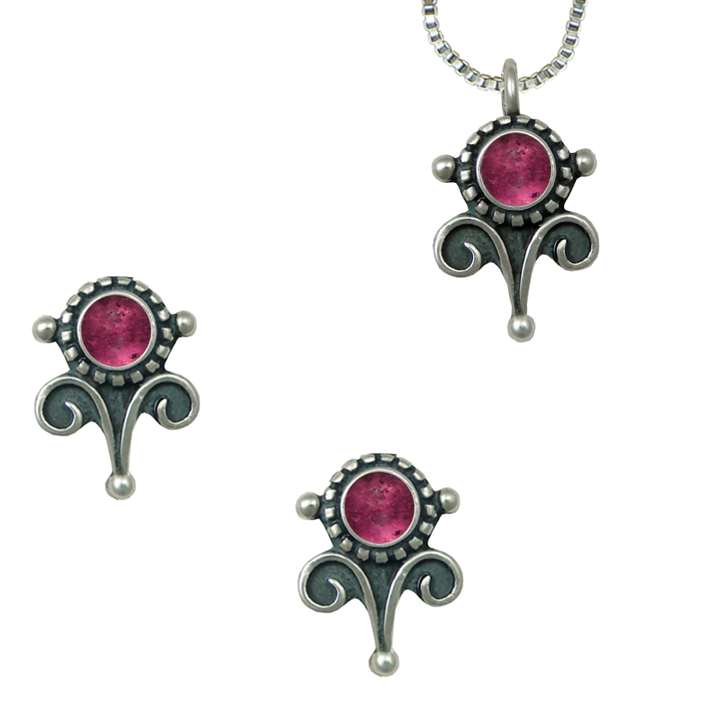 Sterling Silver Necklace Earrings Set Pink Tourmaline